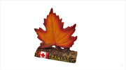 Orange Maple Leaf with Wood Log Shaped Stand and Canada Flag Art Decoration Ceramic