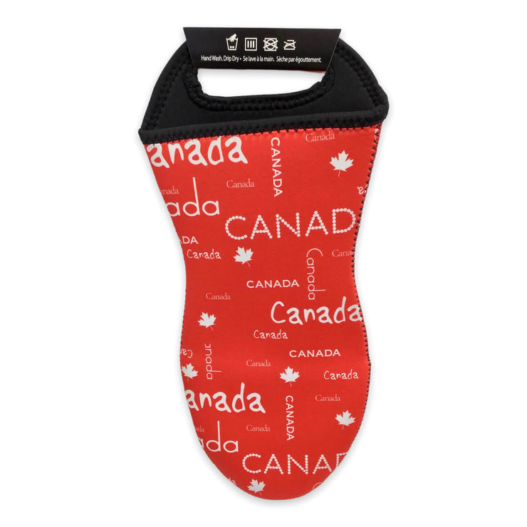 Oven Mitt Canada red silicone found on gripping side. Constructed of 100% Neoprene | Mitaine de four Souvenir Canada