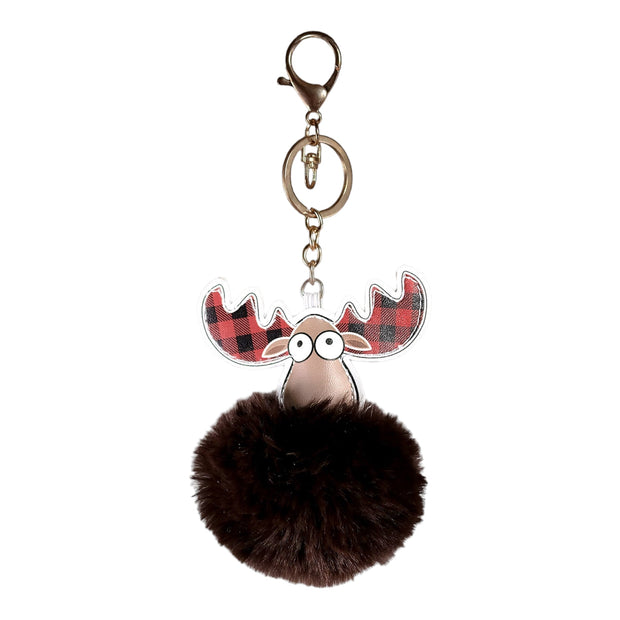 Plaid Ears Moose Pompom Keychain