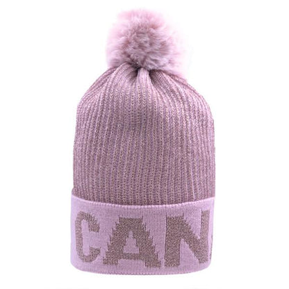 Tuque à pompons Canada en tricot métallisé rose