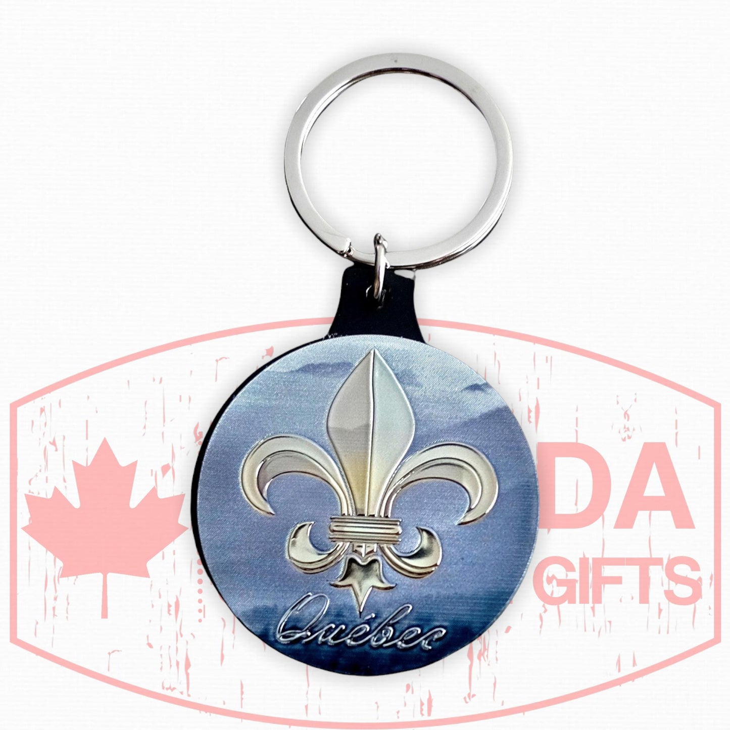 Porte-Cle - Quebec Gold Fleur De Lys Round Shape Metal Keychain