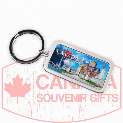 Porte-clés avec vue sur la ville de Québec - Porte-clés vintage emblématique du Canada - Métal inoxydable avec thème en aluminium