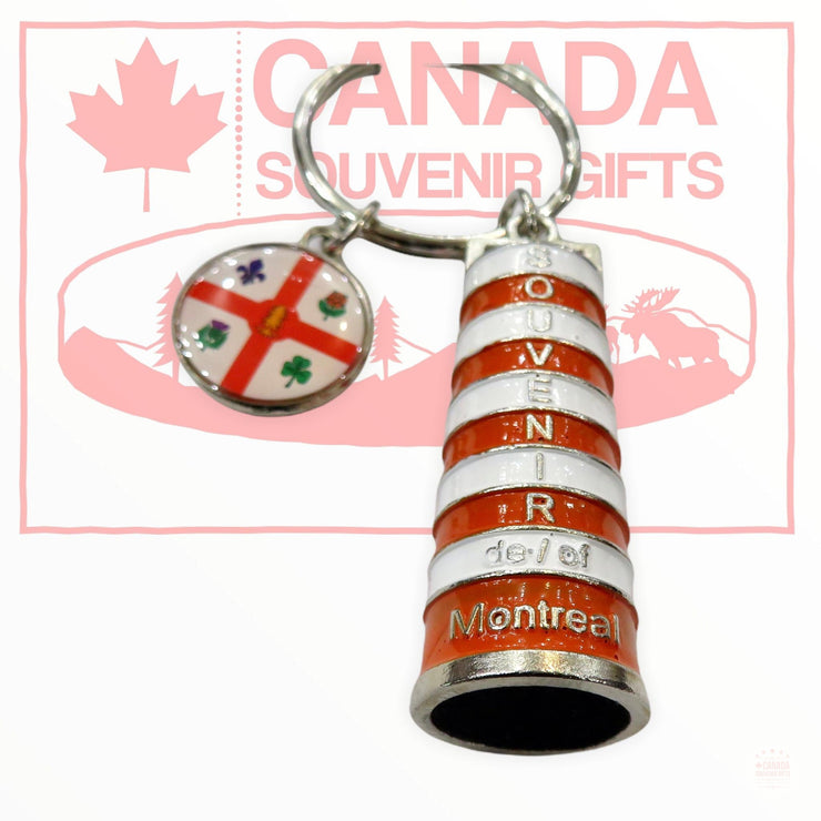 Quebec Road Construction Pole Sign Keychain with Montreal Flag