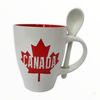 Red & White Maple Leaf Souvenir Coffee Mug with Spoon Gift Pack