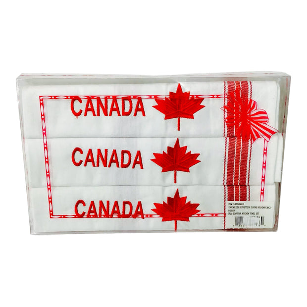 S/3 Kitchen Towels Canada Maple Leaf Embroidery Souvenir Gift Pack