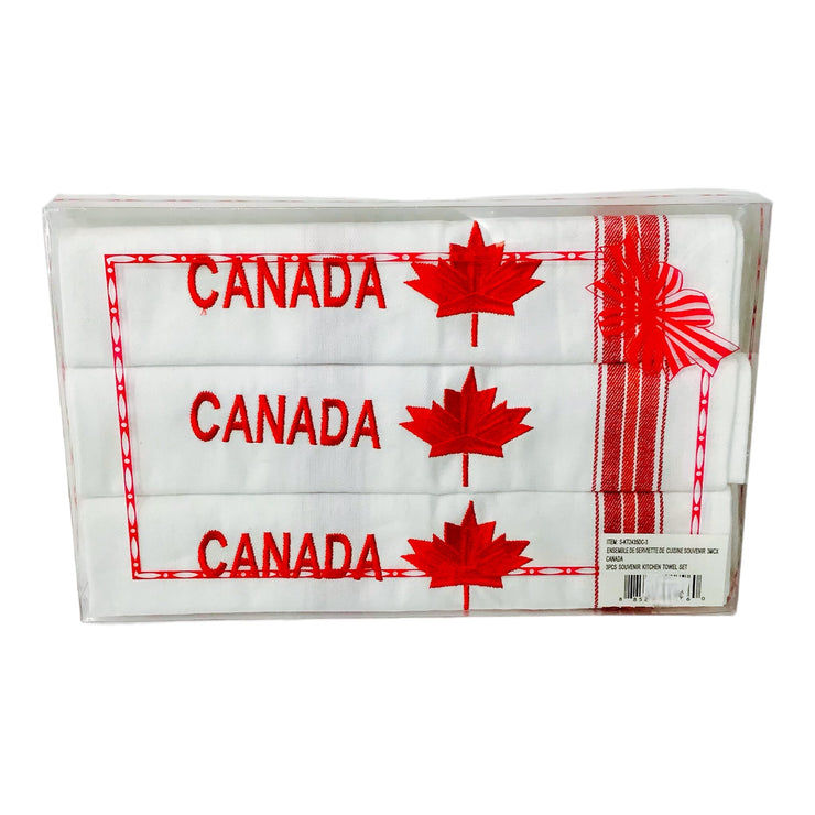 S/3 KITCHEN TOWELS CANADA MAPLE LEAF EMBROIDERY SOUVENIR GIFT PACK