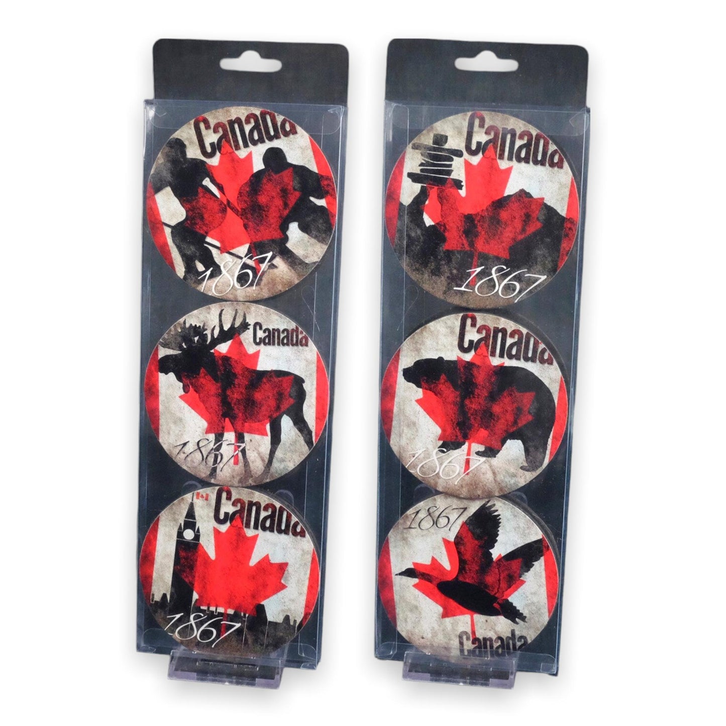 S/6 Foil Canada Animal Coaster 5'' - Very Light