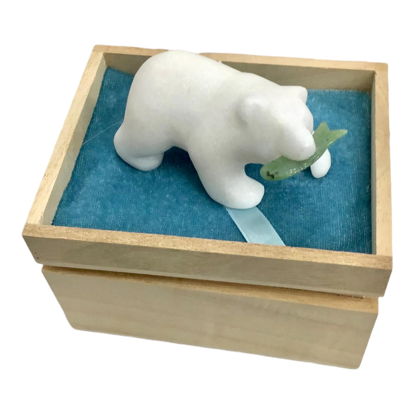 Star Marble Carvings - Marble Bear 3" with Jade FIsh Gift Boxed