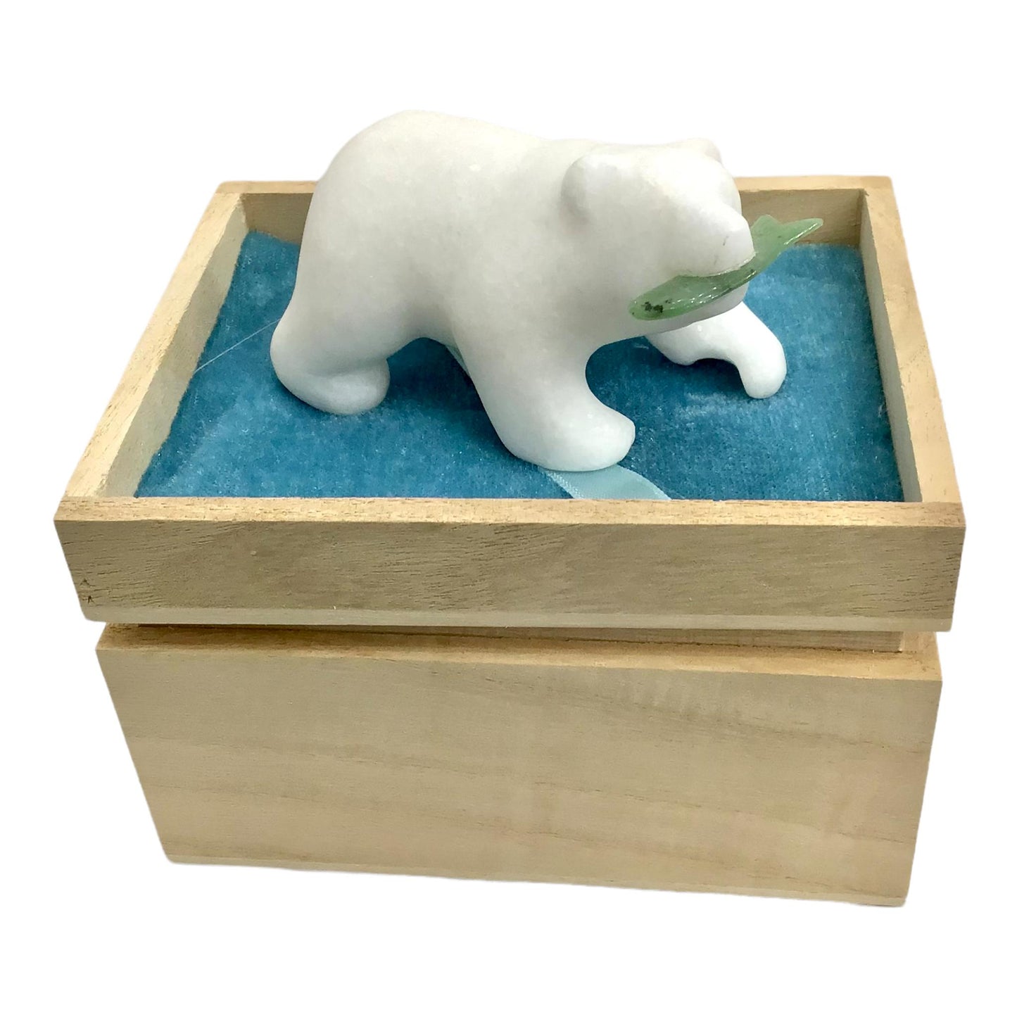 Star Marble Carvings - Marble Bear 3" with Jade FIsh Gift Boxed