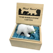 Star Marble Carvings - Marble Bear 3" with Jade FIsh Gift Boxed