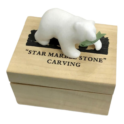 Star Marble Carvings - Marble Bear 3" with Jade FIsh Gift Boxed