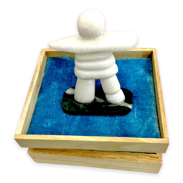 Star Marble Inukshuk, canadian made, hand carved, star marble, inukshuk, canadian sculpture, sculptures, collectables 4” with Jade BaseGift Boxed - Canadian Souvenir