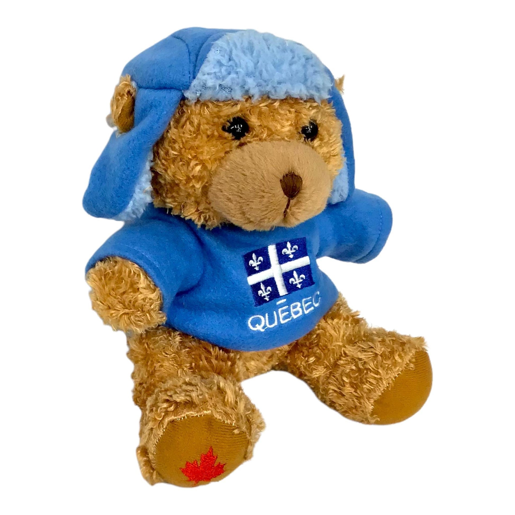 Stuffed Animal Teddy Bear 8” Plush with Blue Hat & Sweater Quebec Flag Embroidery