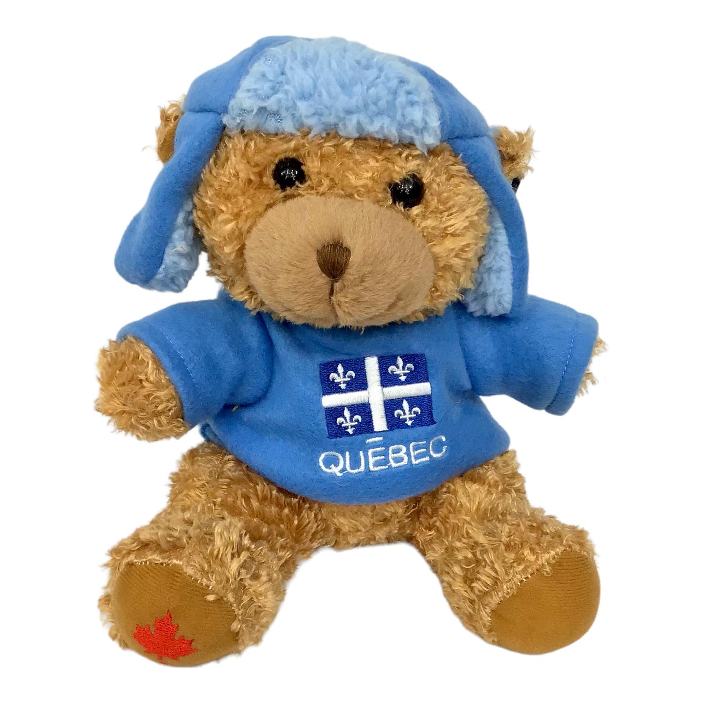 Stuffed Animal Teddy Bear 8” Plush with Blue Hat & Sweater Quebec Flag Embroidery