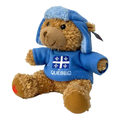 Stuffed Animal Teddy Bear 8” Plush with Blue Hat & Sweater Quebec Flag Embroidery