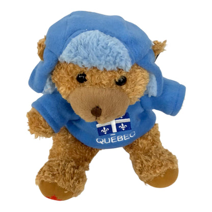 Stuffed Animal Teddy Bear 8” Plush with Blue Hat & Sweater Quebec Flag Embroidery