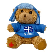 Stuffed Animal Teddy Bear 8” Plush with Blue Hat & Sweater Quebec Flag Embroidery