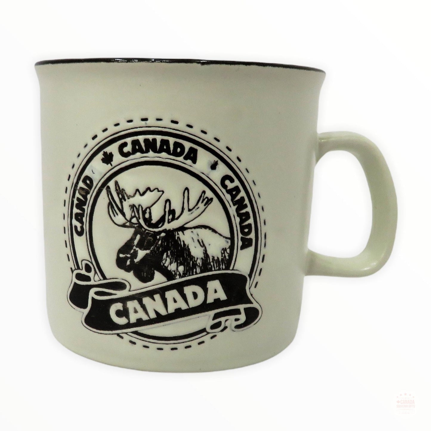 Tea Cup - Canada Moose & Maple Leaf Black & White Ceramic 11oz Coffee Mug