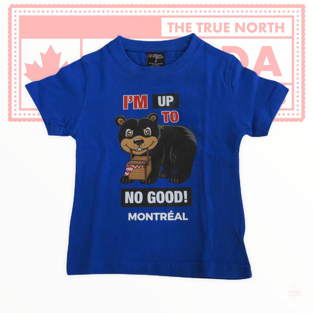 Teddy Bear T-Shirt I am up to no good. Montreal Vintage Short Sleeve Top for kids age 2-6 Years Old