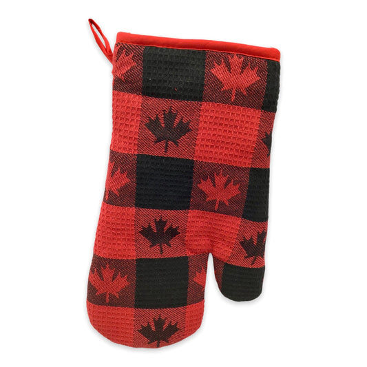 Thermal-Grip Oven Mitt - Red and Black Maple Leaf