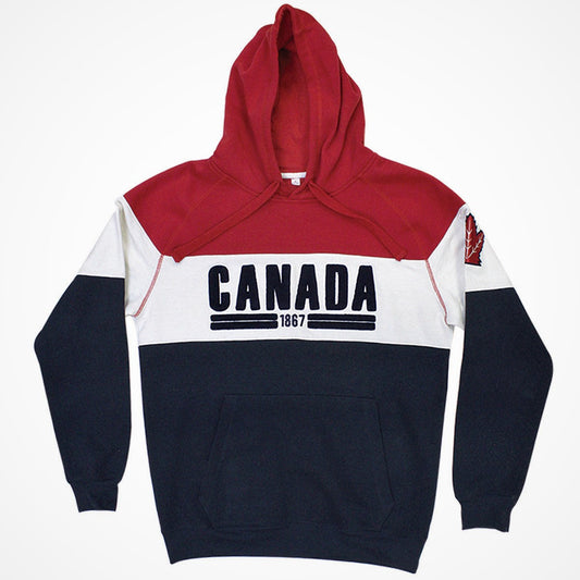 Unisex Canada Three Tone Hoodie - Tommy Style White Red & Navy Pullover Hoodie