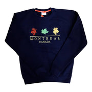 Unisex Montreal Three Maple Leaf Embroidery Crew Neck - Navy Pullover Hoodie -