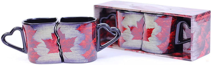 Vintage Canada Maple Leaf Double Ceramic Mug Set (2 Mugs, 11 Ounces) Travel True North