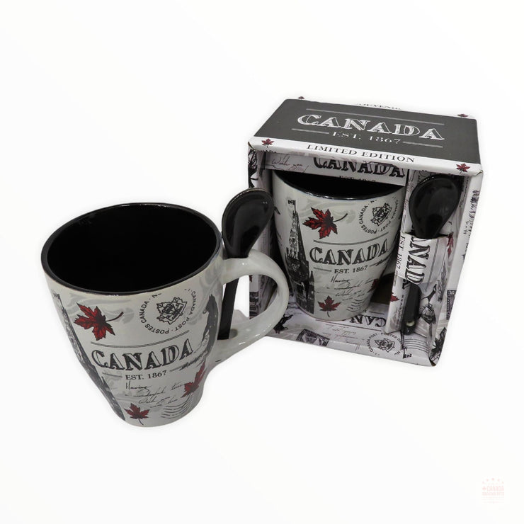 Vintage Canada Maple Leaf Tea Cup or Coffee Mug with Spoon Gift Pack