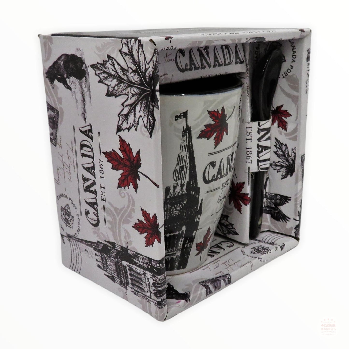 Vintage Canada Maple Leaf Tea Cup or Coffee Mug with Spoon Gift Pack