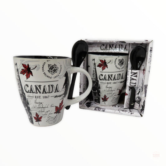 Vintage Canada Maple Leaf Tea Cup or Coffee Mug with Spoon Gift Pack