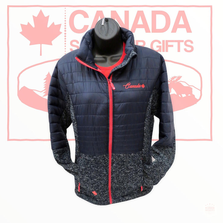 Winter Jacket Ladies Mixture of Navy and Charcoal - Canada and Maple Leaf Themed Embroidery