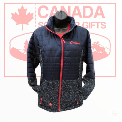 Winter Jacket Ladies Mixture of Navy and Charcoal - Canada and Maple Leaf Themed Embroidery