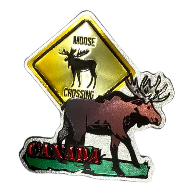 Moose Crossing Canada Scenic Foil Fridge Magnet Souvenir Collection