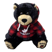 Plaid Jacket 14” Sitting Black Bear Stuffed Animal Plush Toy W/ Canada Maple Leaf Embroidery