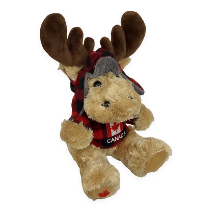 Stuffed Animal Plush Canada Moose 10” with Buffalo Plaid Top and Hat - Canada Fag Embroidery