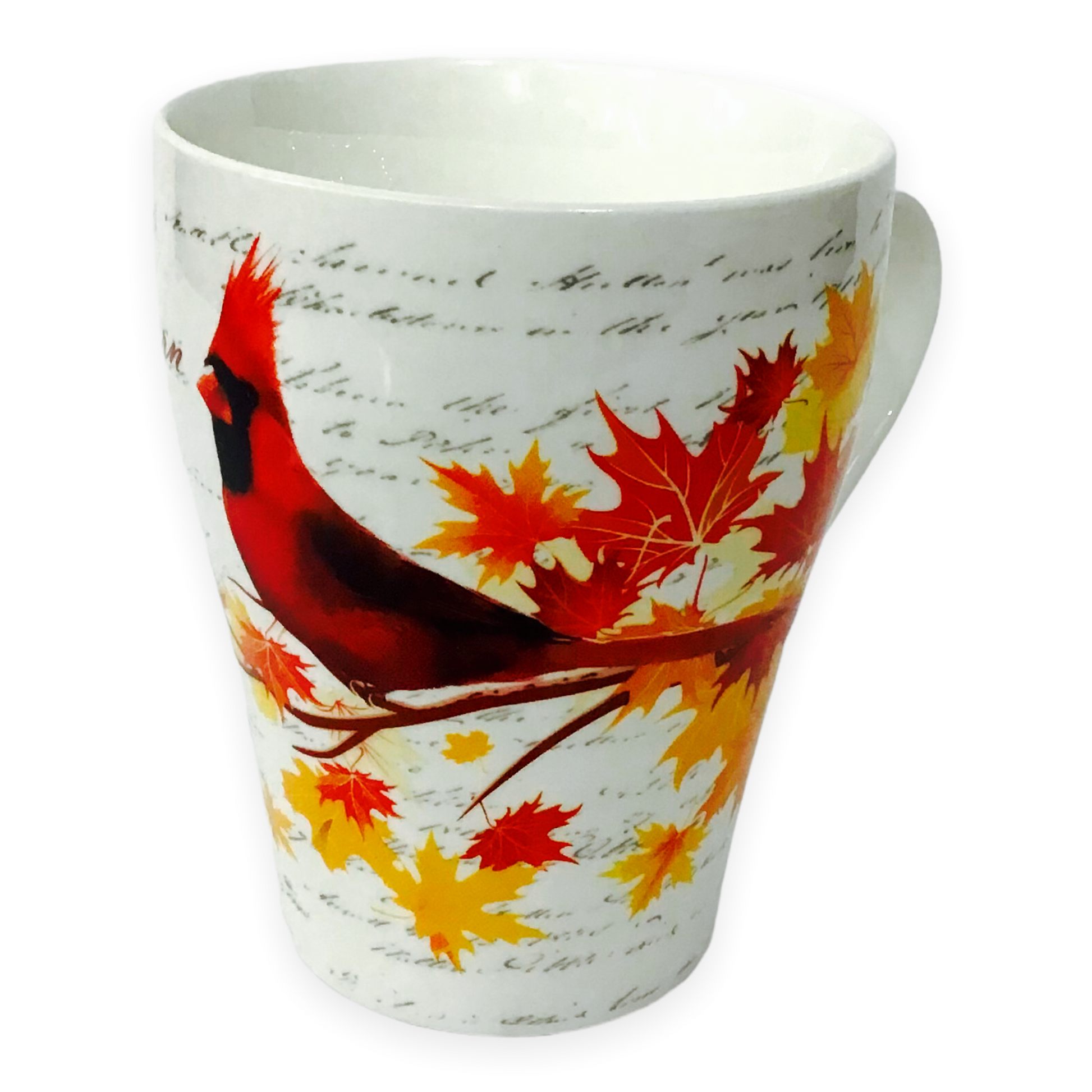 Canadian Northern Cardinal Mug with multi-color maple leaves tea cup and matching box