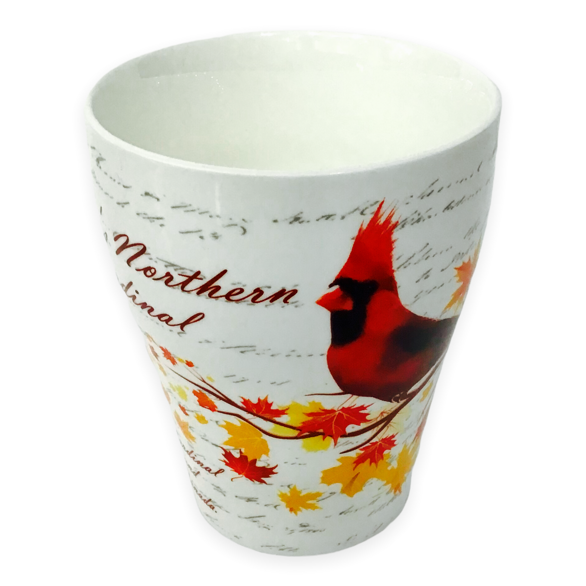 Canadian Northern Cardinal Mug with multi-color maple leaves tea cup and matching box