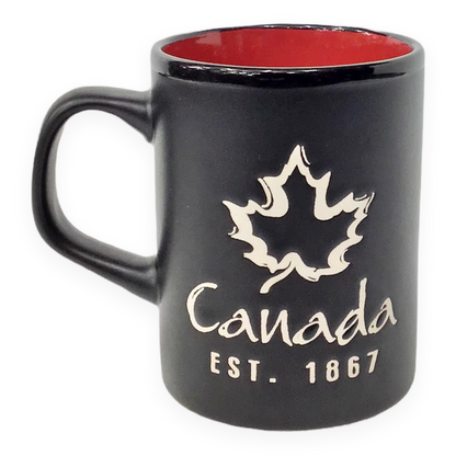 Mug Black and Red Canada Maple Leaf Engraved Coffee Cup 12oz