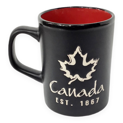 Mug Black and Red Canada Maple Leaf Engraved Coffee Cup