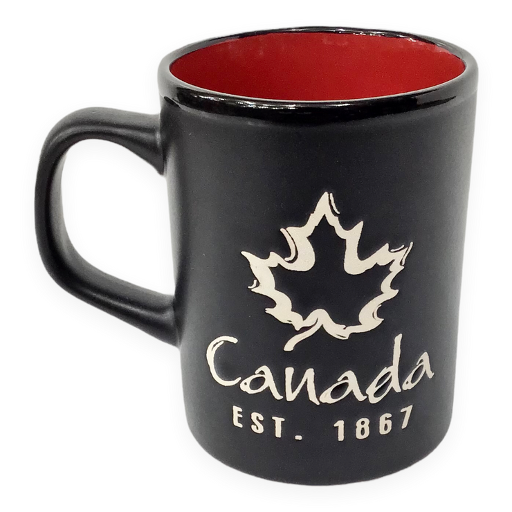 Mug Black and Red Canada Maple Leaf Engraved Coffee Cup 12oz