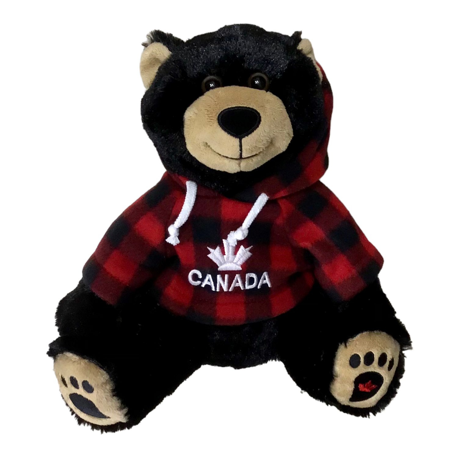Plaid Jacket 14” Sitting Black Bear Stuffed Animal Plush Toy W/ Canada Maple Leaf Embroidery