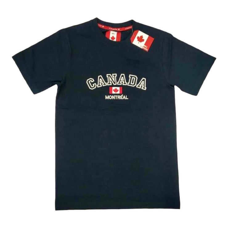 Canada Embroidery with Red Flag Adult Unisex T-Shirt  Navy