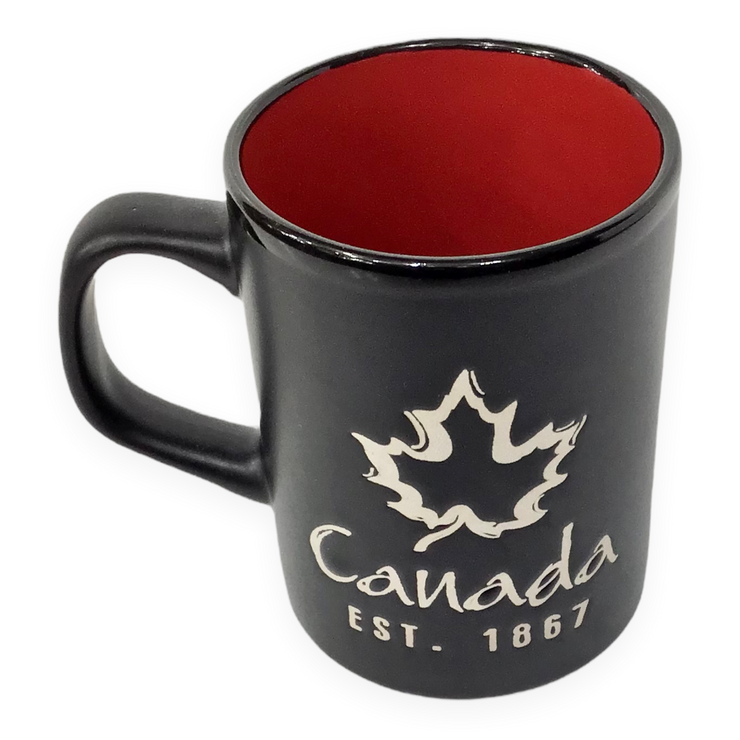 Mug Black and Red Canada Maple Leaf Engraved Coffee Cup 12oz