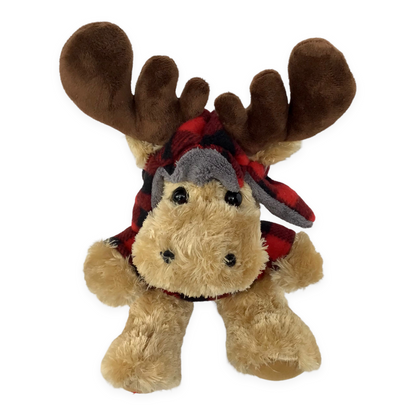 Stuffed Animal Plush Canada Moose 10” with Buffalo Plaid Top and Hat - Canada Fag Embroidery